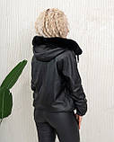 Жіночий Шкіряний бомбер "Noir Aura" з шиншилою 50/2XL, фото 6
