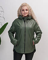 Стильна оливкова шкіряна куртка на блискавці "Оливковий Затишок" 52/3XL