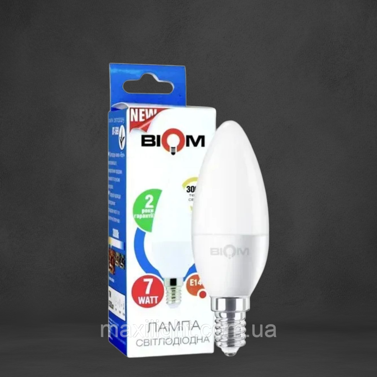 Світлодіодна Лампа BIOM С37 "Свічка" 7W цоколь Е14 3000К теплий білий