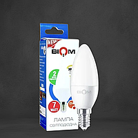 Світлодіодна Лампа BIOM С37 "Свічка" 7W цоколь Е14 3000К теплий білий