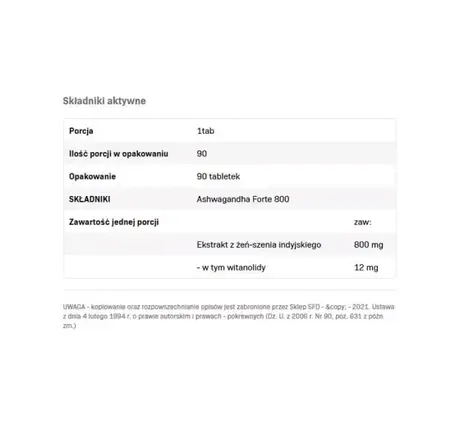 Екстракт кореня ашвагандха SFD Nutrition Ashwagandha Forte 800 90 таб., фото 2