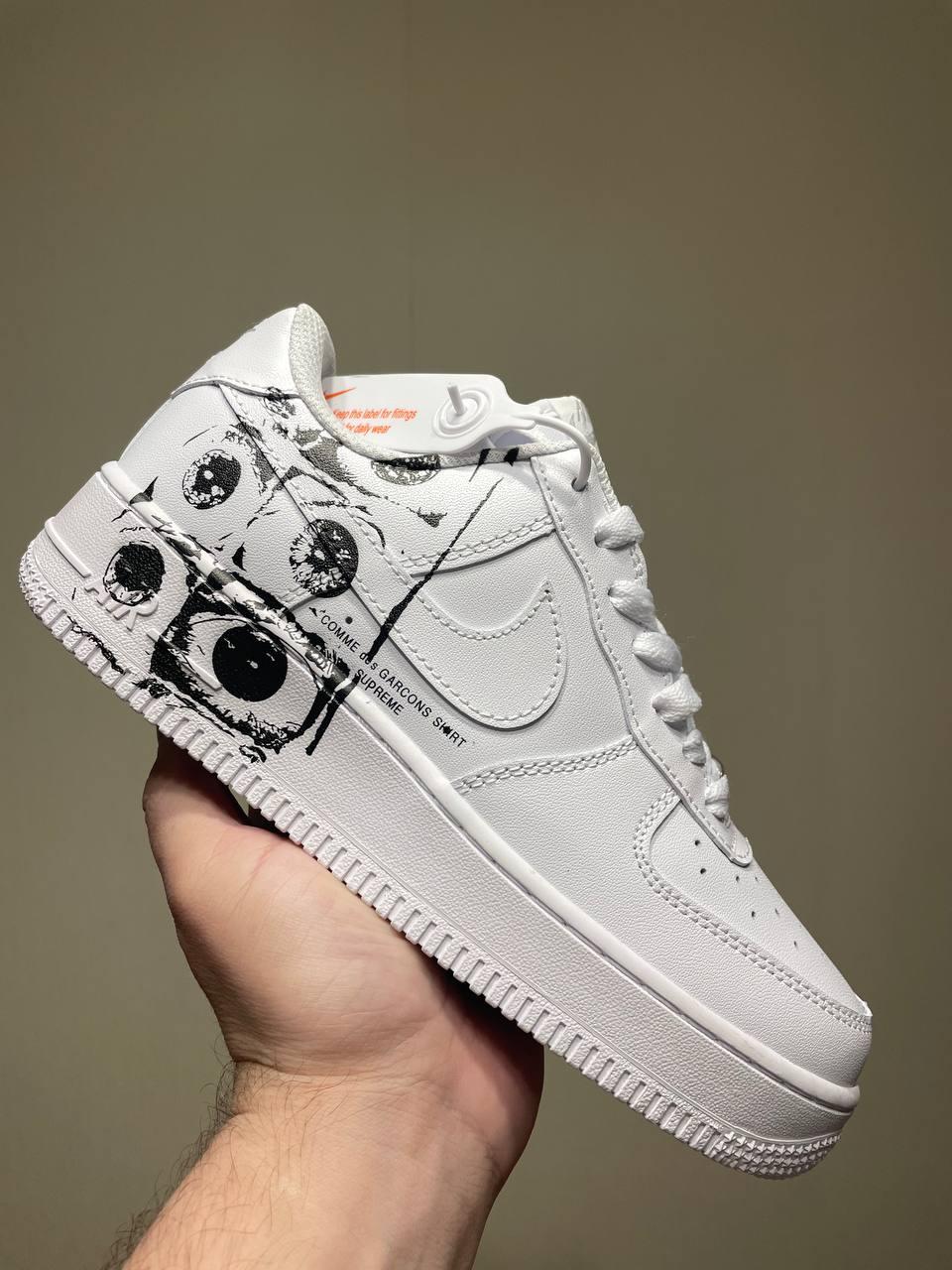 Білі жіночі шкіряні кросівкиNike Air Force 1 Low x Supreme x Comme Des Garçons Демісезонні кросівки Найк Аір Форс, фото 1