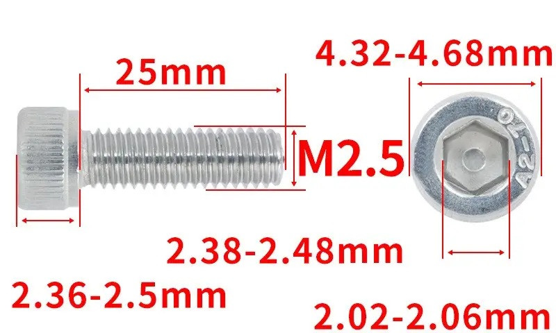 Гвинт із шестигранною головкою DIN912 M2,5*25 Болт із циліндричною головкою та внутрішнім шестигранником