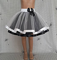 Дитяча чорно-біла спідничка на резинці в два шари фатину, розмір 98-104
