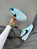 Блакитні шкіряні жіночі кросівки Nike Cortez Textile Glacier Blue Демісезонні кеди Найк Кортез, фото 2