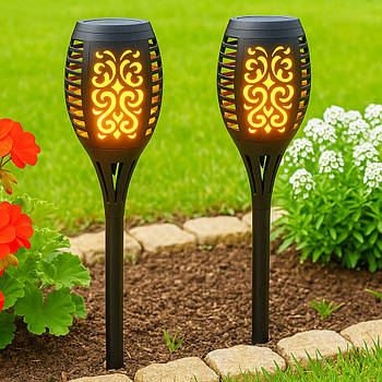 Набір 2шт Декоративний садовий світильник 52см, на сонячній батареї Solar flame / Вуличний ліхтар
