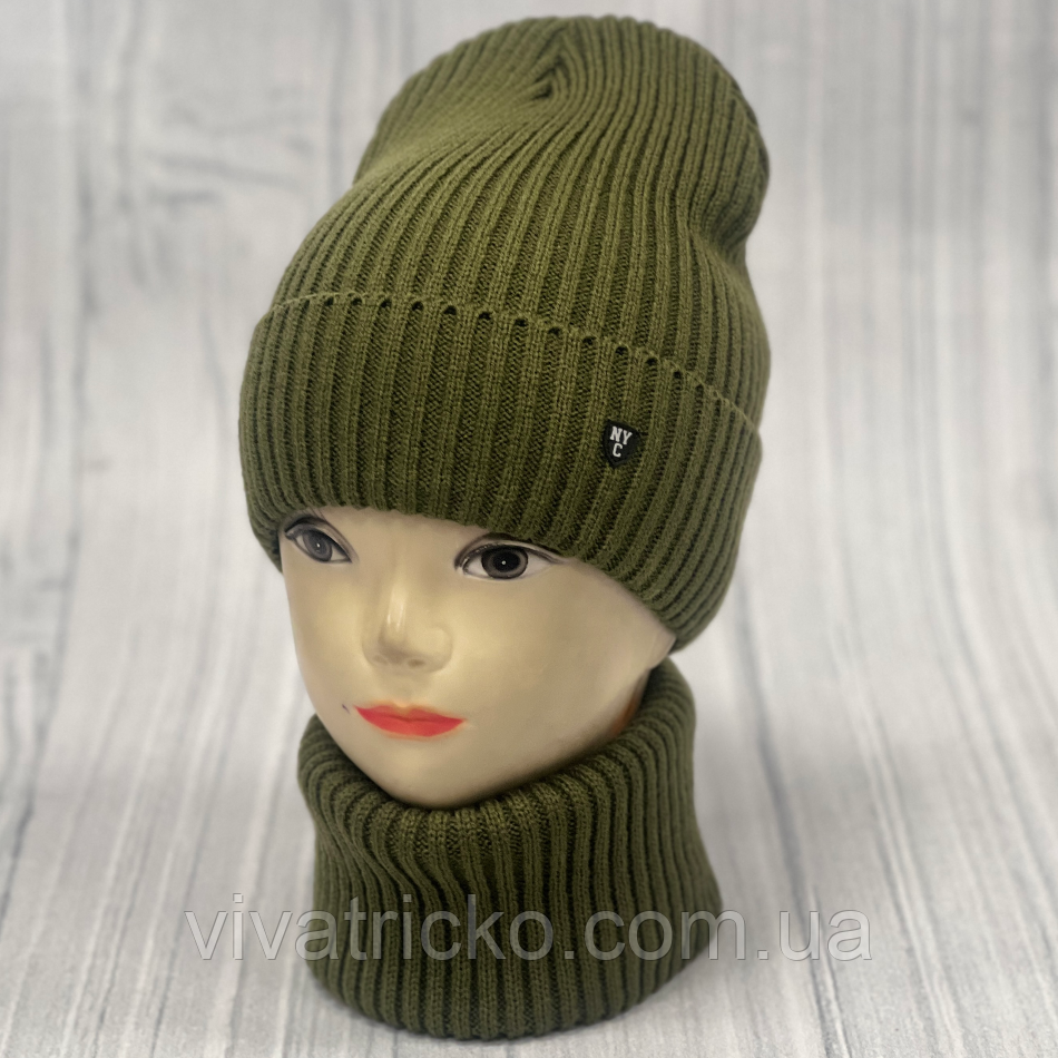 М 89036. Комплект для хлопчика, підлітковий: шапка з флісом і  хомут, розмір вільний, різні кольори 3-12 років, фото 1