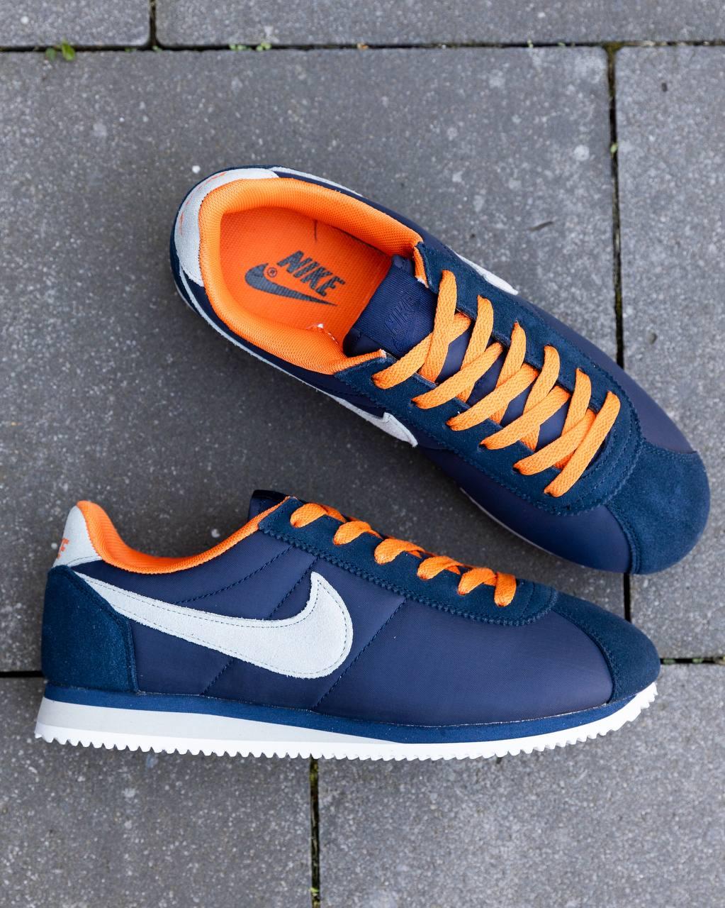 Сині чоловічі кросівки Nike Cortez Blue Orange Демісезонні кеди Найк Кортез, фото 1