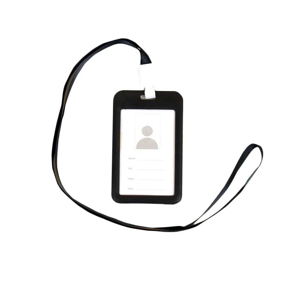 Бейдж на шнурку, вертикальний, колір чорний, фото 1