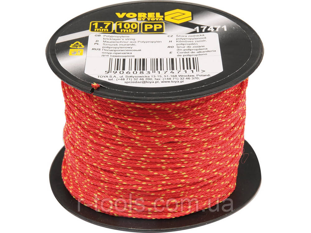 Шнур розмітковий поліпропіленовий 1.7 мм х 100 м Vorel 17471