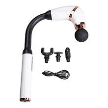 Перкусійний масажер Fascial Gun Massage HP-11-11W, 4 насадки, білий, 17Вт зарядка від USB, до 3200об/мин