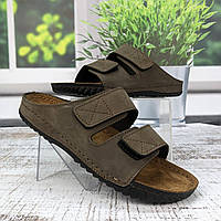 Шльопанці чоловічі Inblu кавові шкіряні на липучках 3953