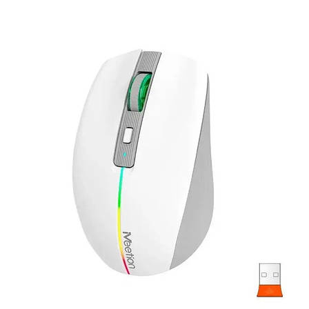Бездротова ігрова комп'ютерна миша Mееtion BTM002 RGB 1000-1200-1600 dpi 6 кнопок USB 2.4G Білий, фото 1