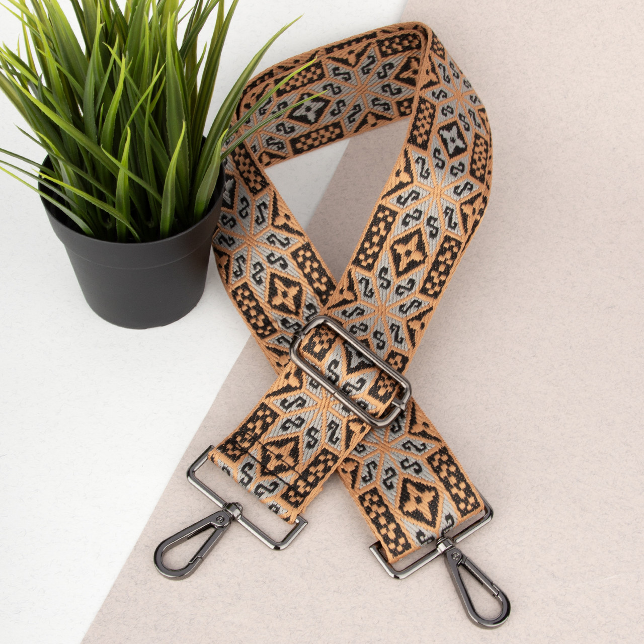 Ремінець для сумки широкий 50 мм 2583 black текстильний сіро-рудий