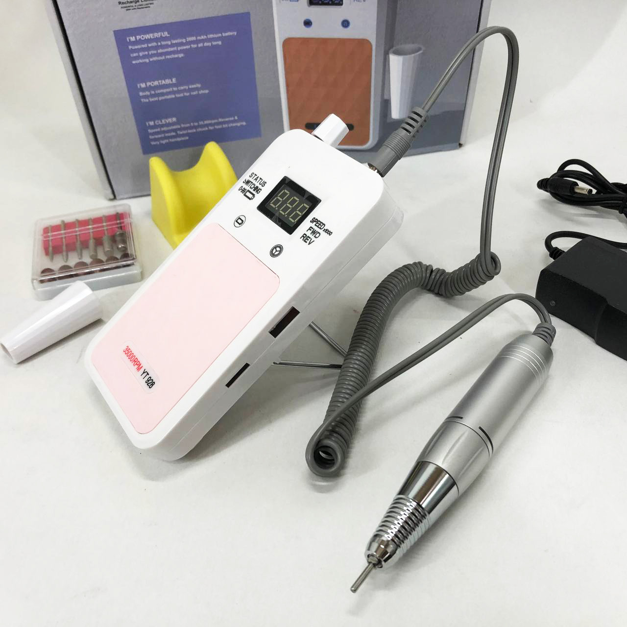 Портативний фрезер для нігтів Nail Drill YT-928 акумуляторний з індикатором заряду на 35 000 обертів. Цвет: