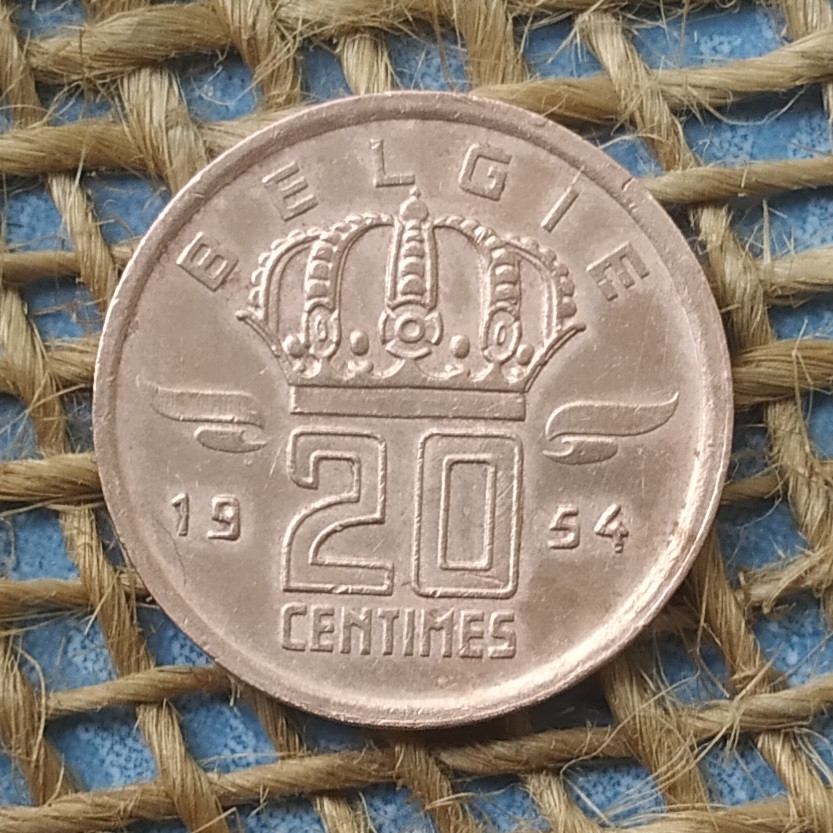 20 сантимiв 1954 року. Бельгiя, фото 1