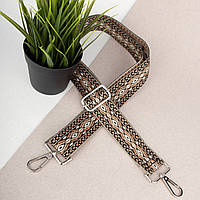 Ремінь для сумки текстильний 38 мм 4664 silver чорно-коричневий