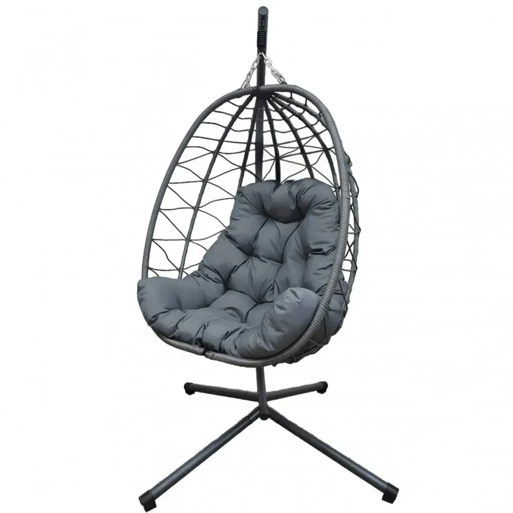 Підвісне крісло-кокон для тераси саду дачі, садові гойдалки крісло гамак з подушкою Бонро B-015 чорно-сіре, фото 1