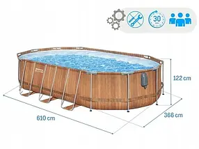 Каркасний овальний басейн з гідромасажем Bestway 56719 (610x366x122 см, 20241 л, сходи, фільтр, світло), фото 4
