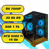 Ігровий комп'ютер AMD Ryzen 5 7500F  (6 x 5.0 GHz) + 32Gb DDR5 + SSD 1000 Gb + RTX 5060 Ti 16Gb
