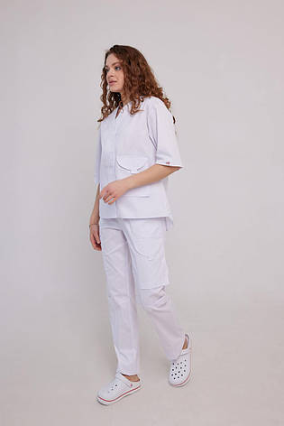 Жіночий медичний костюм Elit Cotton Мирослава білий - Костюм косметолога - Костюм масажиста, фото 2