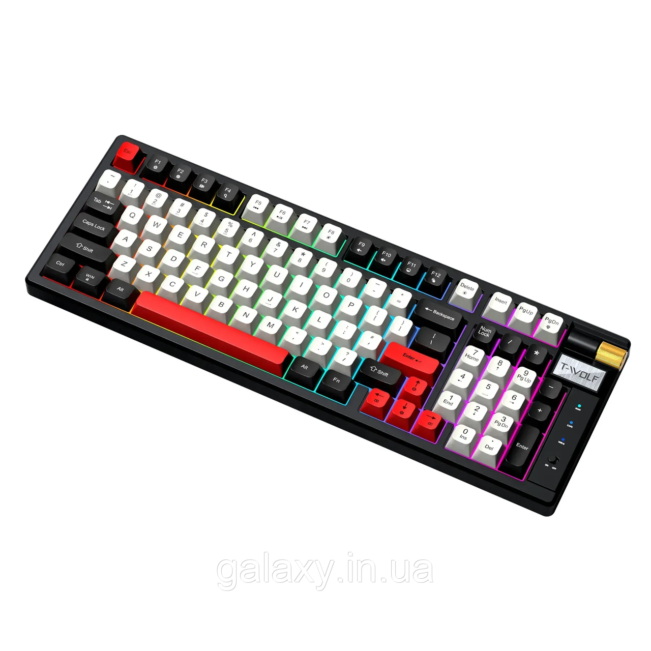 Клавіатура ігрова TWolf бездротова BT5.1/2.4GHz з RGB підсвічуванням розкладка УКР/АНГ T70 Black White Red, фото 1