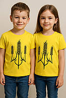Патриотическая детская футболка лимонная с гербом «Колосья»