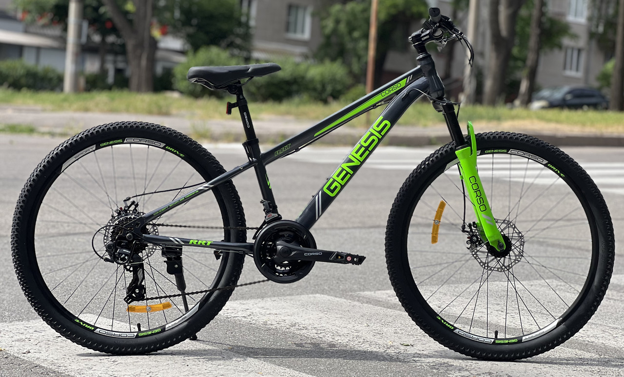 Велосипед гірський спортивний 26" Corso Genesis T-26883 чорно-зелений на зріст 130-145 см УЦІНКА ПОДРЯПИНИ НА РАМІ !