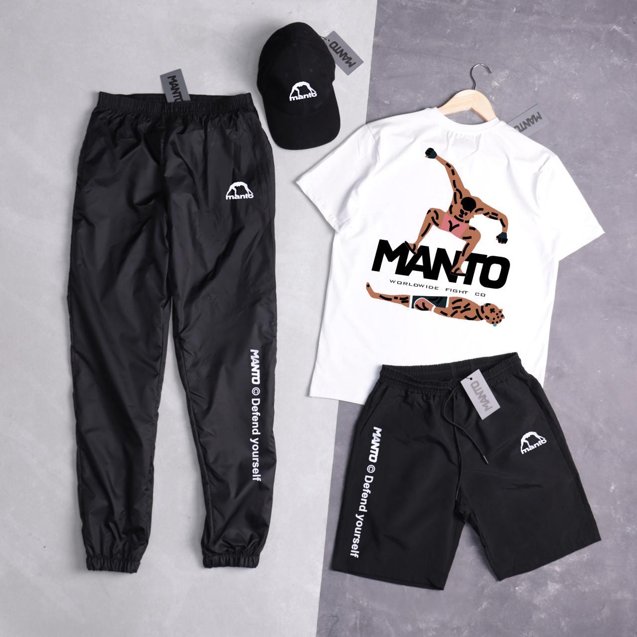Чоловічий літній костюм Manto Stomp Футболка + Штани + Шорти + Кепка білий Комплект Манто