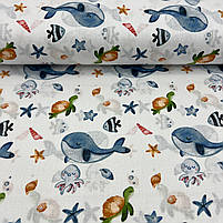 Польская бязь "Морские жители на белом" 160см, фото 3
