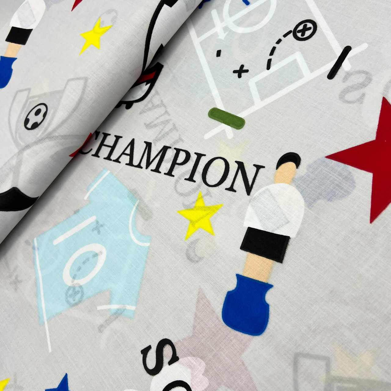 Польская бязь "Мячи, бутсы на светло-сером" 160см, фото 1