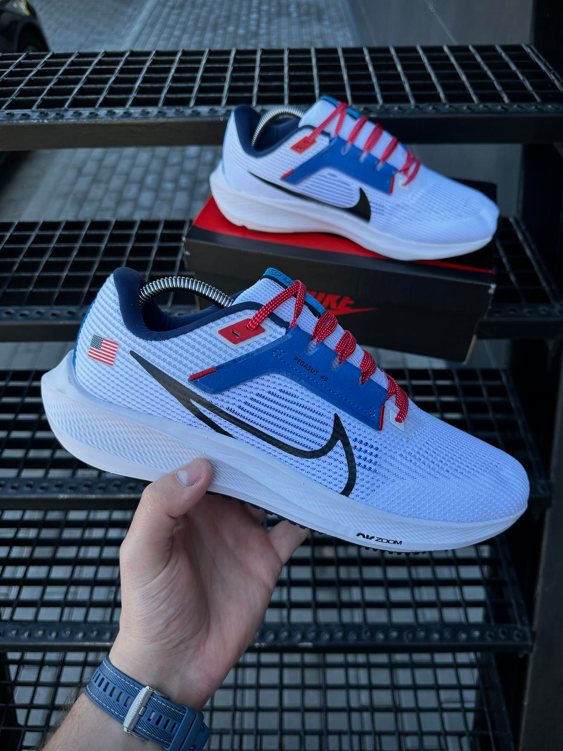 Чоловічі літні кросівки Nike Zoom Pegasus white blue Найк Пегасус білі з синім сітка легкі на літо