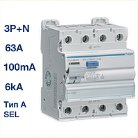 CNA463D Hager - ПЗВ (УЗО) 4P 6kA 63A 100mA тип A SEL