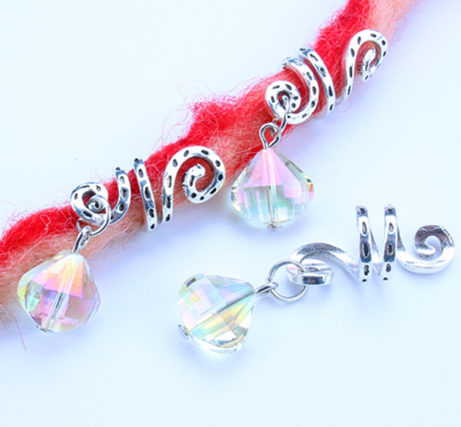 Пірсинг намистина металева кліпса прикраси для афрокос, дред. Завиток з підвіскою №2, фото 1