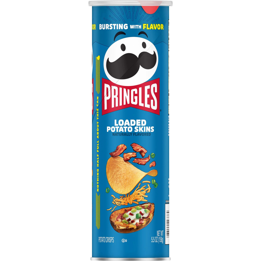 Чіпси Pringles Loaded potato skins Смак запеченої картоплі, сиру, бекона і зелені 158g
