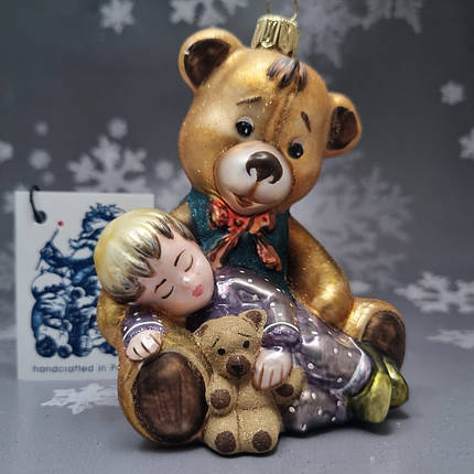 Скляна ялинкова іграшка Мишка с ребьенком на руках Komozja Family Santa Claus, фото 1