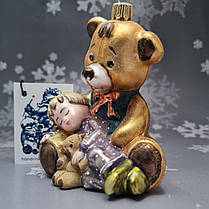 Скляна ялинкова іграшка Мишка с ребьенком на руках Komozja Family Santa Claus, фото 2