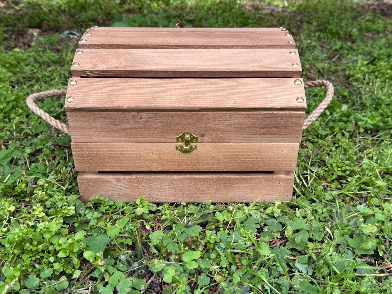 Скриня дерев'яна декоративна, ящик у формі скрині з ручками з канатів універсальний 29.5 х 19.5 х 25 см, фото 1