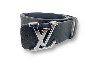 Ремінь шкіряний Louis Vuitton ширина 38мм колір Чорний з тиснення пряжка нікель