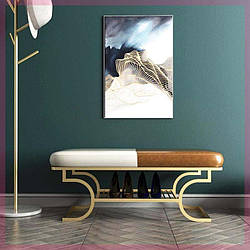 Банкетка. Модель RD-2168 100х38х42 см, зелена фланелева оббивка / золотиста рама