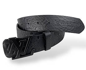 Ремінь шкіряний Louis Vuitton ширина 38мм колір Чорний з тиснення пряжка чорна