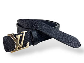 Ремінь шкіряний Louis Vuitton ширина 38мм колір Чорний з тиснення пряжка золото