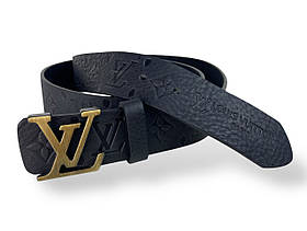 Ремінь шкіряний Louis Vuitton ширина 38мм колір Чорний з тиснення пряжка антик