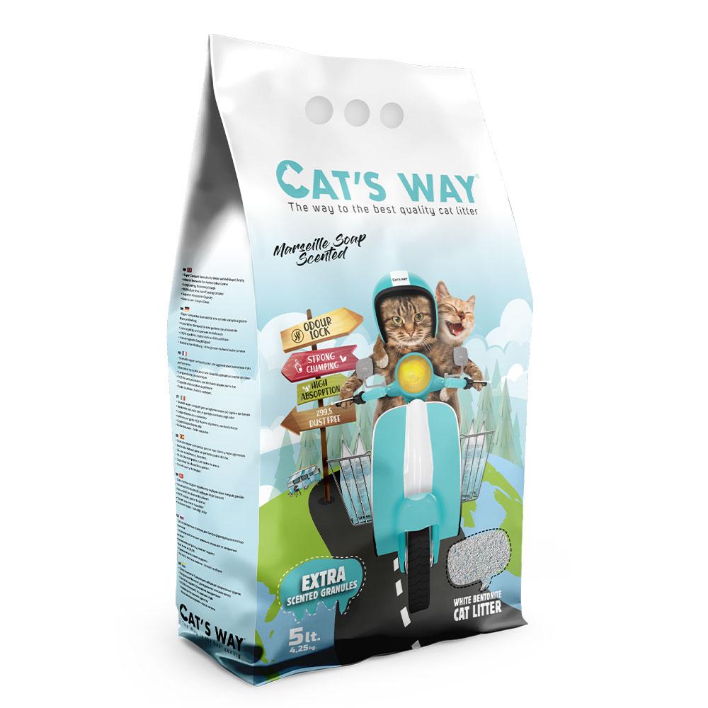Бентонітовий наповнювач CAT'S WAY марсельске мило + бірюзові гранули,  5л
