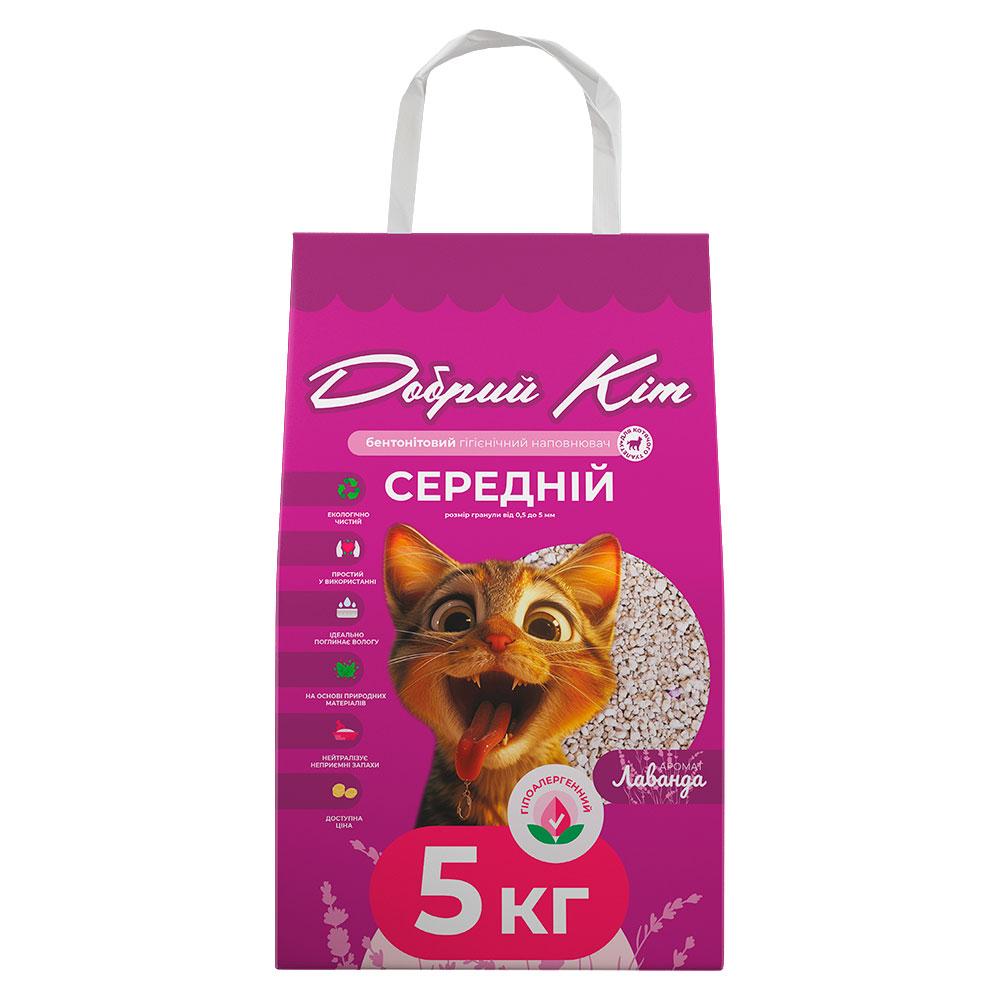 Наповнювач бентонітовий КРАФТ "Добрий Кіт", середній, аромат лаванда, пакет, 5кг, .