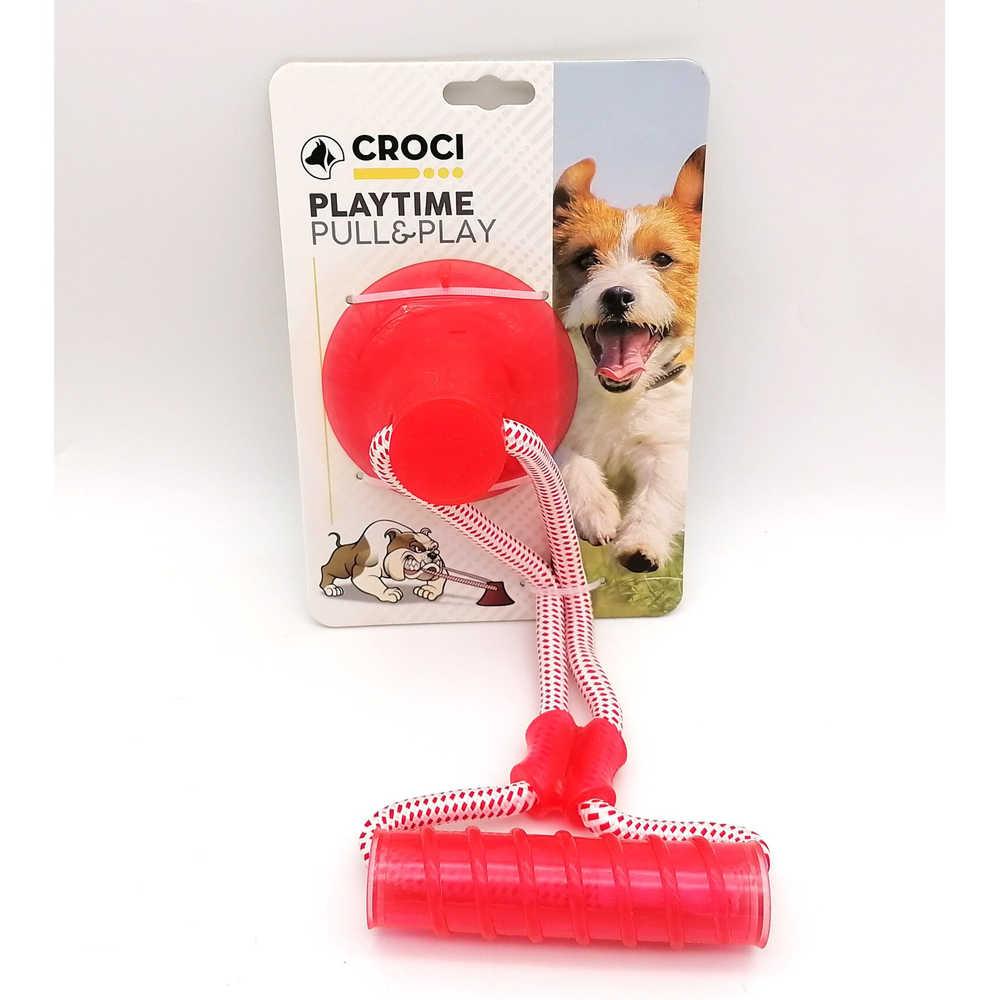 Іграшка для соб. CROCI Циліндр на мотузці з присоскою ,червоний 36х13 см см (ціна за 1шт), фото 1
