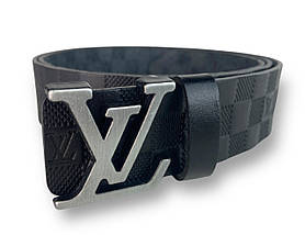Ремінь шкіряний Louis Vuitton ширина 38мм колір Чорний з тиснення пряжка нікель