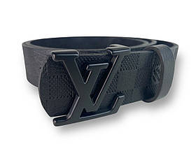 Ремінь шкіряний Louis Vuitton ширина 38мм колір Чорний з тиснення пряжка чорна
