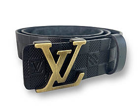 Ремінь шкіряний Louis Vuitton ширина 38мм колір Чорний з тиснення пряжка антик