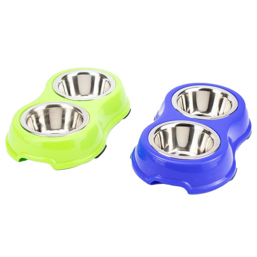 Подвійна миска "Agility"ECO металева,кольорова, зелена та синя 2* 200 мл ,11 см (.), фото 1